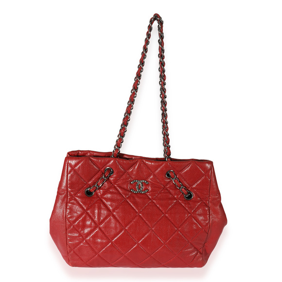 CHANEL Bags Chanel Red Quilted Caviar Brilliant Cells Tote Poshmark